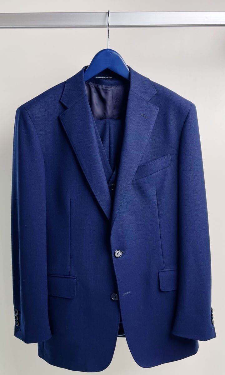 Navy two-button suit, notch lapels